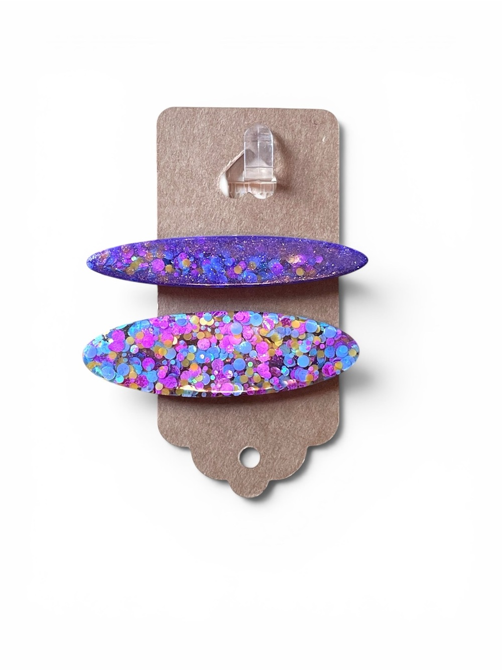 Glitter Resin Handmade Hair Clips - Purple Multicolor Set of 2